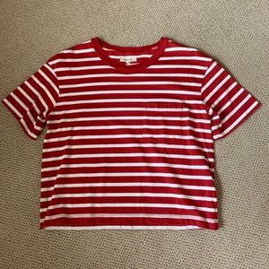 Madewell Red Striped Cropped Knit T-Shirt